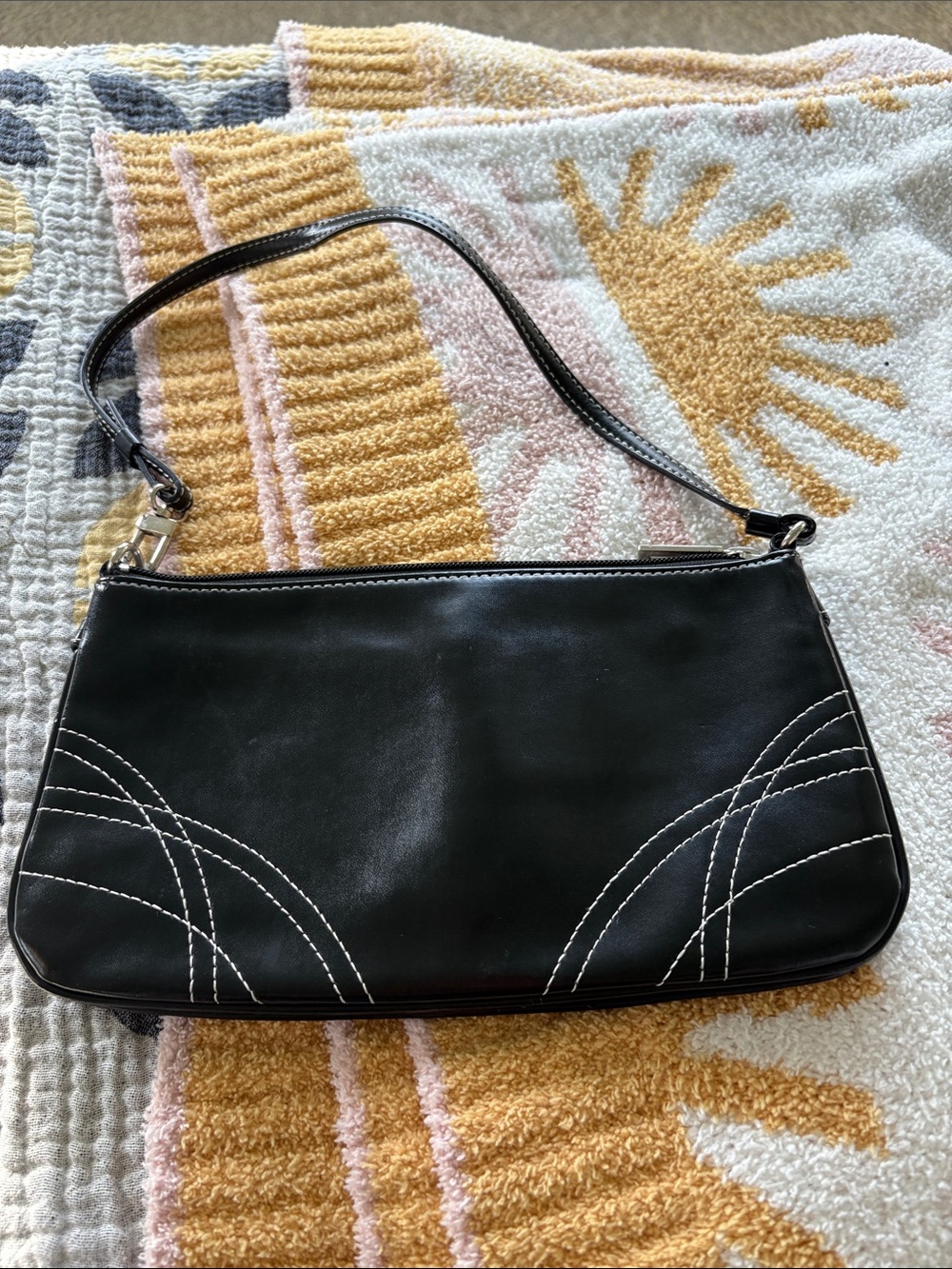 90s The Limited Black Mini Shoulder Bag with White Stitching